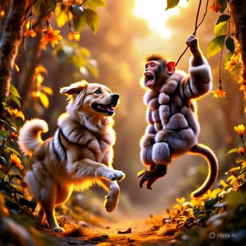 monkey and dog fight