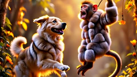 monkey and dog fight