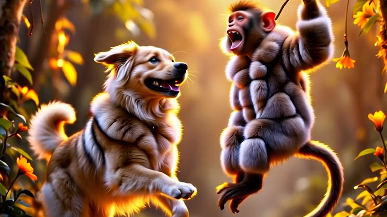monkey and dog fight