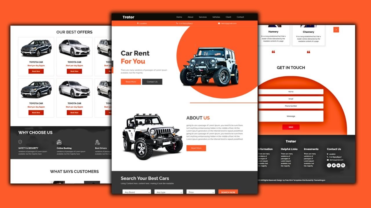 Rent A Car Website Design || HTML CSS & JS || Free Source Code