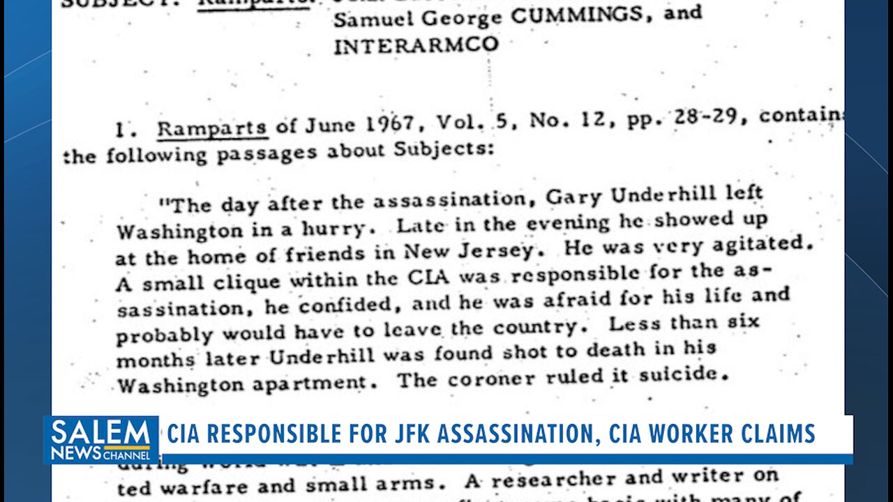 JKF Files: CIA Responsible For JFK Assassination, CIA Worker Claims