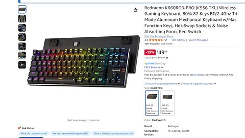 S15E25 - Redragon K556 TKL 80% 87 keys - K660RGB-PRO Tri-mode Gaming Al-backed Mechanical RGB Keyboard