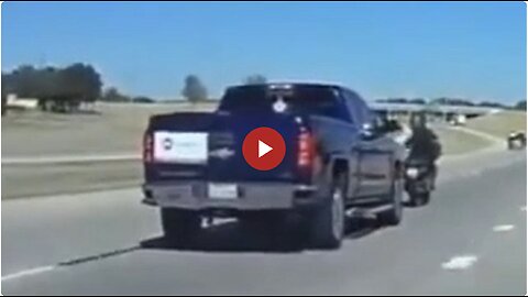 Road rage - Motorcycle brake checking a pickup truck. Guess what happens. 😳🏍️💥🛻