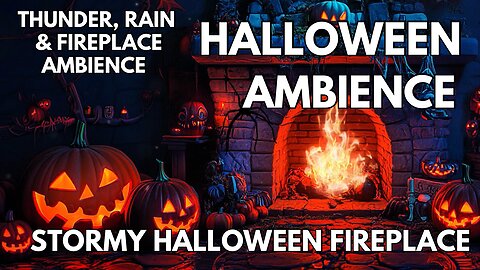 🎃 The Stormy Halloween Fireplace Ambience | Thunder, Rain & Fireplace | Halloween 4K ASMR