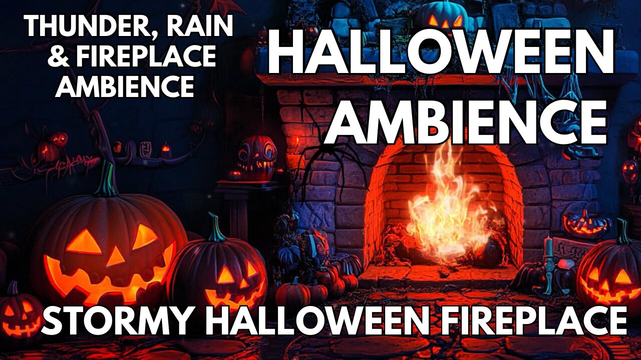 🎃 The Stormy Halloween Fireplace Ambience | Thunder, Rain & Fireplace | Halloween 4K ASMR
