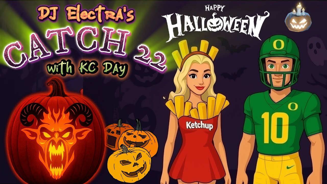 DJ Electra's CATCH 22 with KC Day -Happy Halloween Episode (HACKRIDE REVIEWS KARMIC-X DEMON MASK)