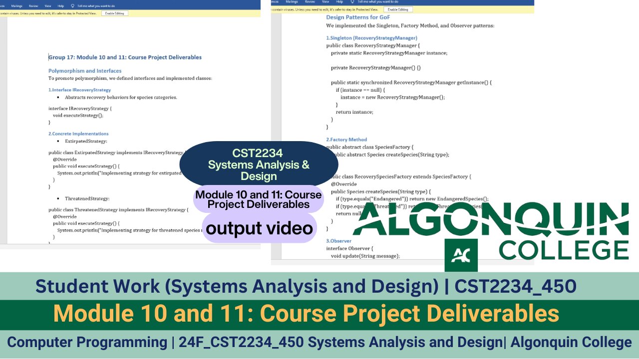 Student Work(Systems Analysis & Design)|24F_CST2234_450 |Module 10&11 Work Video| Algonquin College