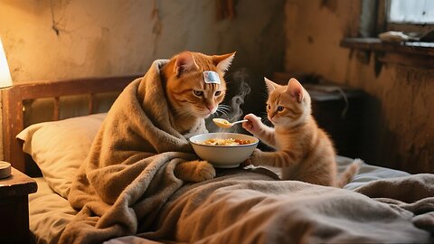 Sick Mama Cat Cared for by Kitten – Heartwarming Home Story 🐱❤️