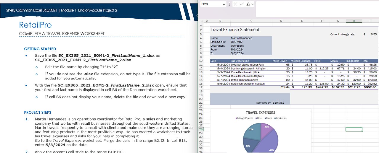 Shelly Cashman Excel 365/2021 (Update:2025) | Module 1: End of Module Project 2 | RetailPro