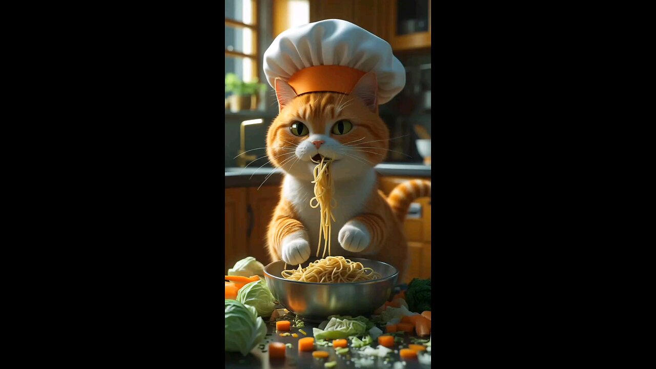 cat eat noodles 💜💜💜