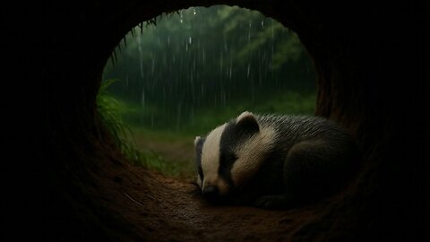 Baby Badger & Rain for Deep Sleep • 24/7 Live Nature Stream