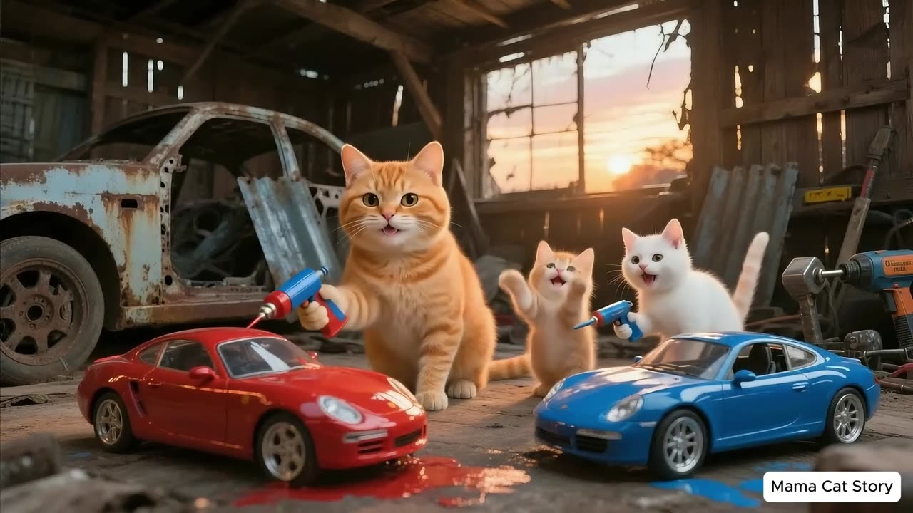 Mom Cat Adopts a Poor Kitten, Restoration an Old Car for Kitten and Ginger 😿🚗