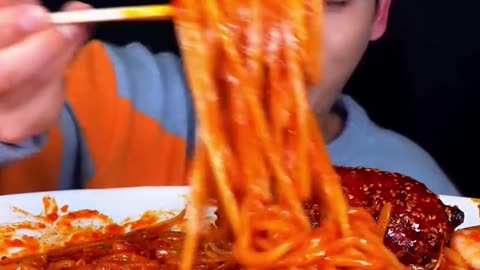 Korean Noodles with seafood Mukbang