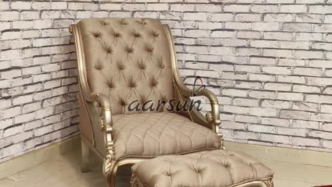Luxury Teak Wood Chair with Footstool | Handcrafted Quilted Design | Royal furniture |