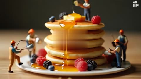 "Miniature Bakers at Work: The Ultimate Pancake Creation"