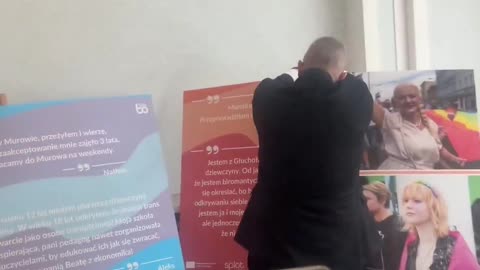 Polish MEP Grzegorz Braun destroyed an exhibition promoting LGBTQ ideology in the Polish Parliament.