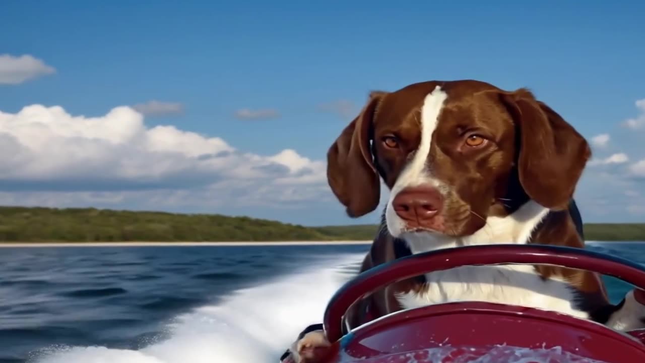 DOG RIDING A JET SKI