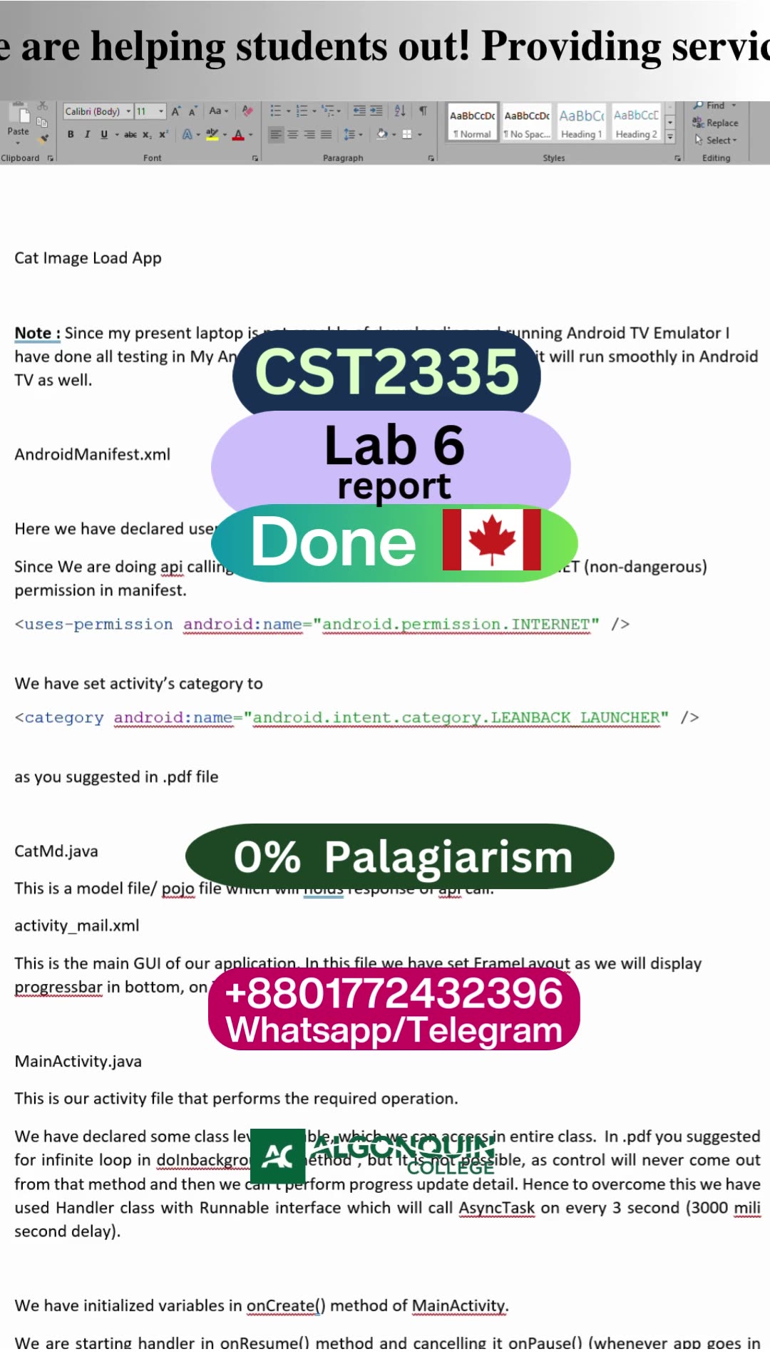 Student Work (Report) | CST2335 Lab 6 report AsyncTask with TV App Demo | Algonquin college