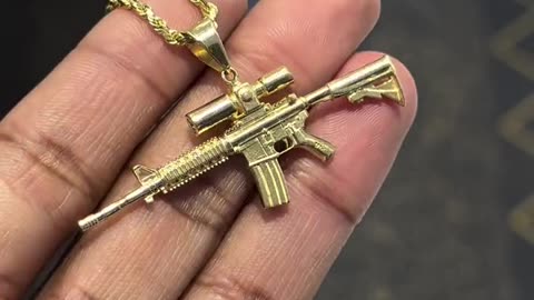 14K Solid Gold 3D Gun Pendant Setup