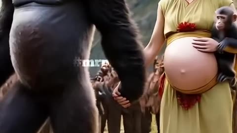 Gorilla Kisses Pregnant Woman