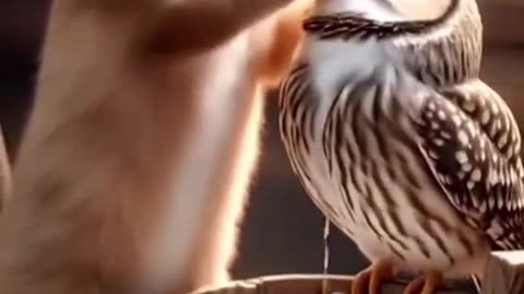 AI Video: Cat Helps an Owl! 🦉❤️🐈 (Unlikely Friendship)