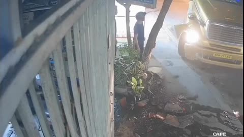 Truck Almost Kills Masked Asian Pedestrian Woman (1)