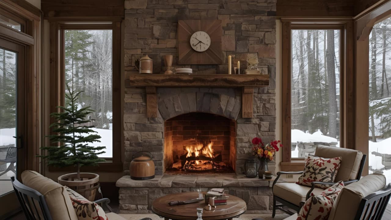 "Cozy Fireplace with Snowfall Outside | Relaxing Music for Winter Nights"