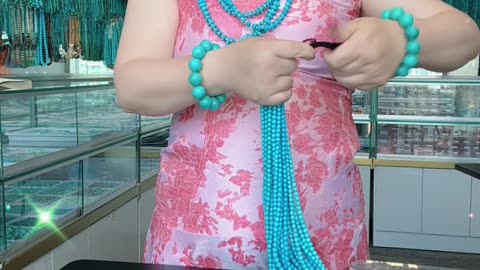 250530-8 Sleeping Beauty Turquoise Bead Strand: Deep-Sea Blues Rhapsody Around the Neck