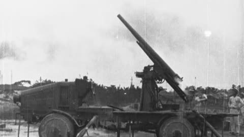 1920s high speed study of the Japanese Type 88 75mm anti-aircraft gun on a truck mount