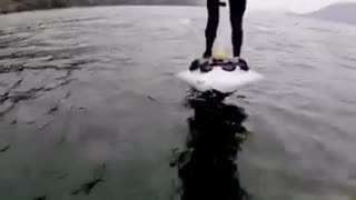 His electric hydrofoil ride turns magical as he encounters a pod of 100+ dolphins in Howe Sound.