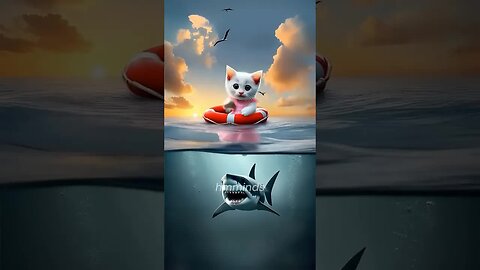Brave Dad Cat Battles a Shark to Save His Little One 🦈💥