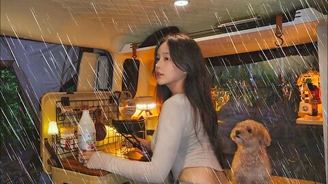 ☔️ Sleeping in a cozy car on a crazy day with the worst autumn rain ever ｜ Octopus sashimi and