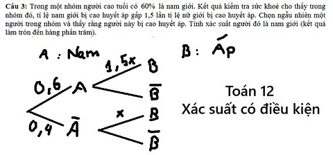 Toán 12: Trong một nhóm người cao tuổi có 60% là nam giới. Kết quả kiểm tra sức khoẻ cho