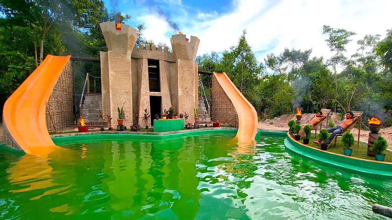 299 Days Building 1 Million Dollar Villa House with Water Slide into Underground Swimming Pool