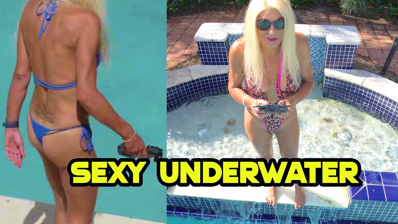 Sexy Bikini Woman Underwater in neon leopard print swimsuit
