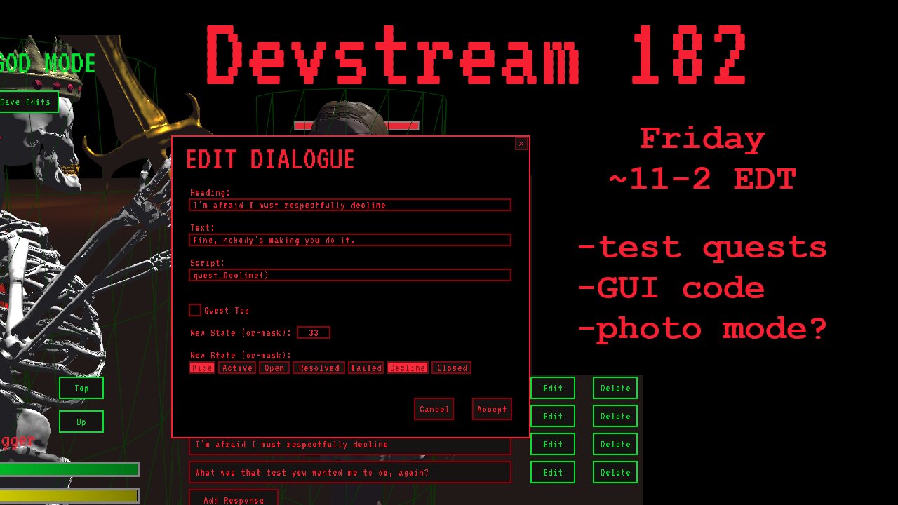 Synthnostate Devstream 182 - test quests, GUI code, photo mode?