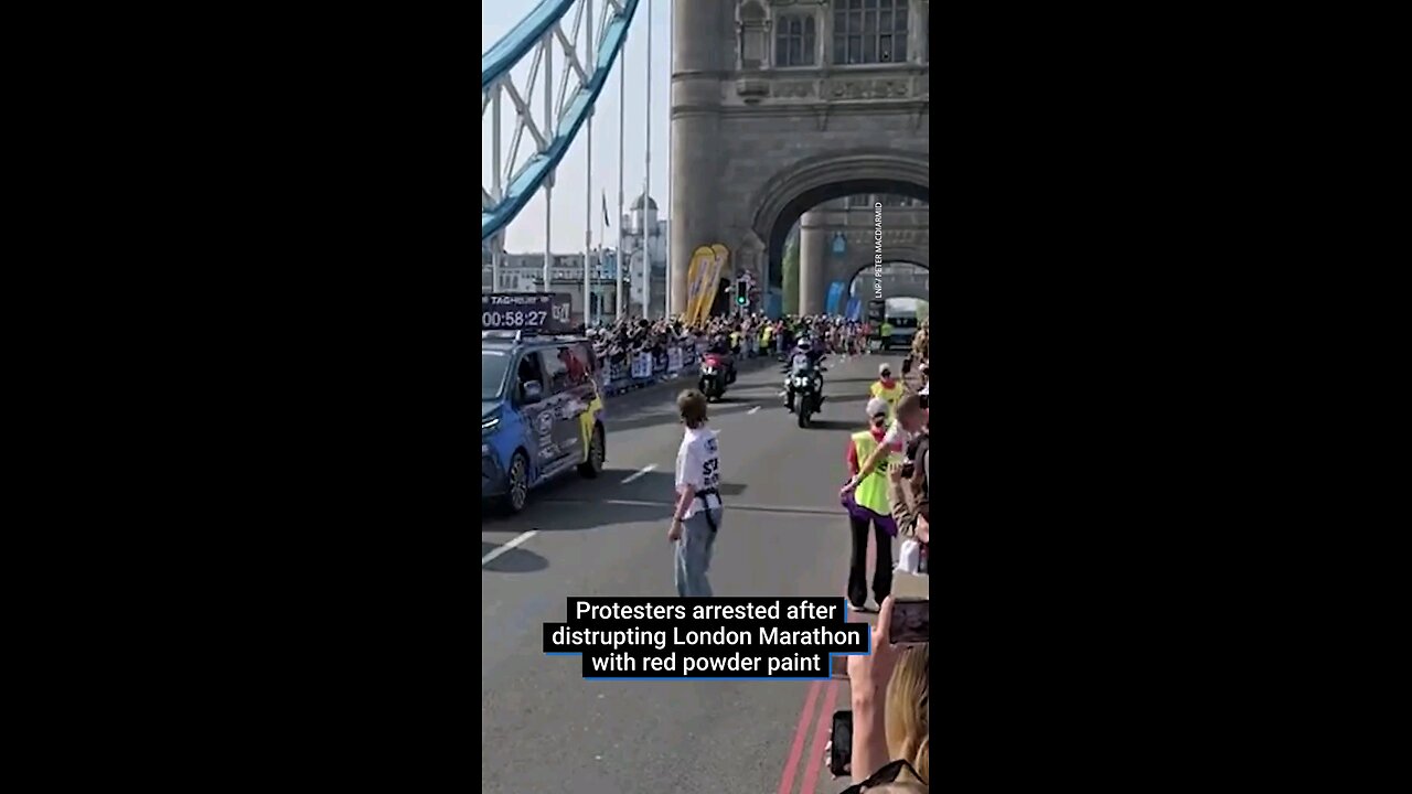 Youth Demand Disrupts London Marathon with Red Powder Protest at Tower Bridge.