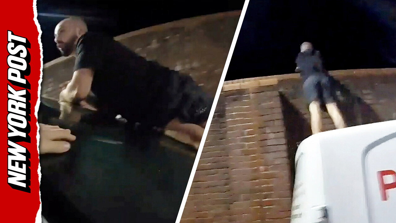 Suspect leaps onto police van, over wall in daring escape