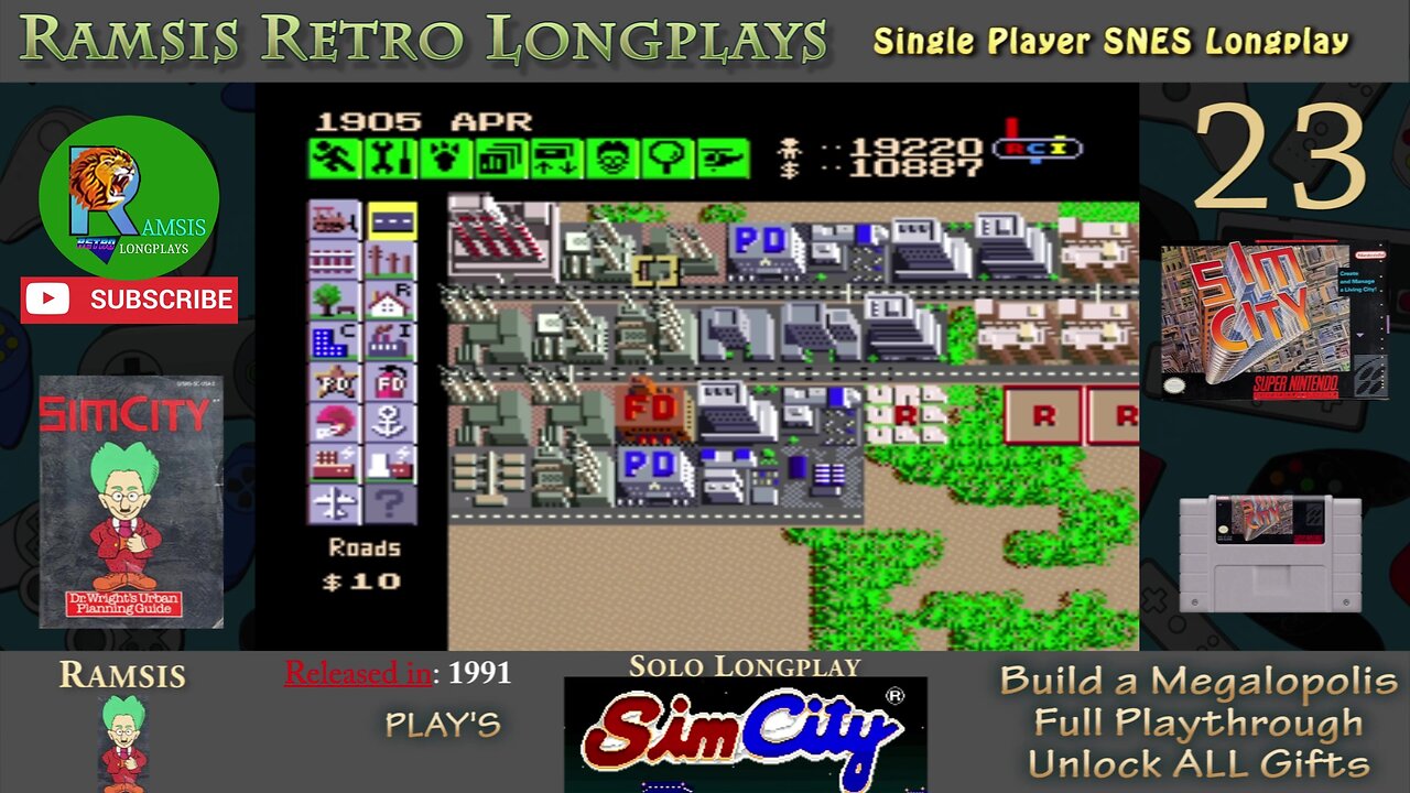 SimCity | SNES | 1991 | Build a Megalopolis + All Gifts | Retro Longplay | Episode 23
