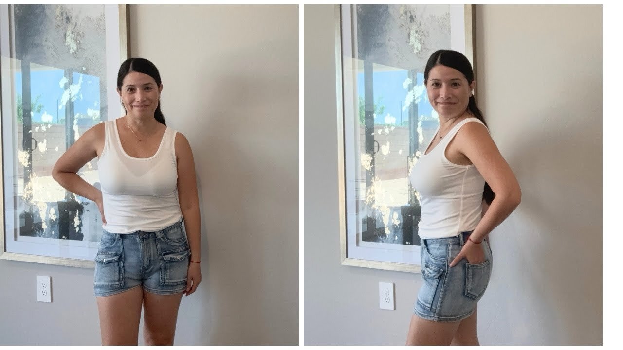 Stretchy jean shorts for women.
