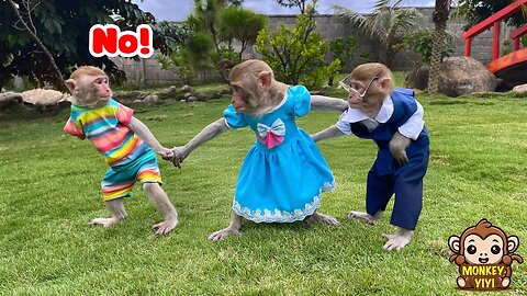 Touching moments of YiYi and YinYin with monkey Jack