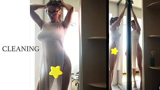 ❤️ Transparent mirror cleaning with cute Tina in a dress