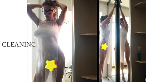 ❤️ Transparent mirror cleaning with cute Tina in a dress