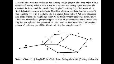 Toán 11+12: Lý thuyết đồ thị+Tích phân: Một tài xế lái xe Xanh SM do đi muộn đơn chở hàng và