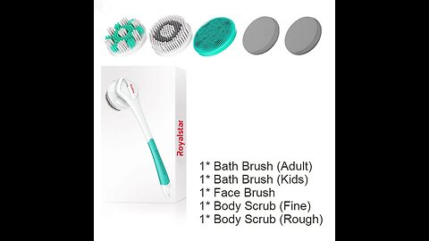 All-in-One Rechargeable Body Brush Set, with 7 Replaceable Heads & Long Handle for Body, Face & Foot