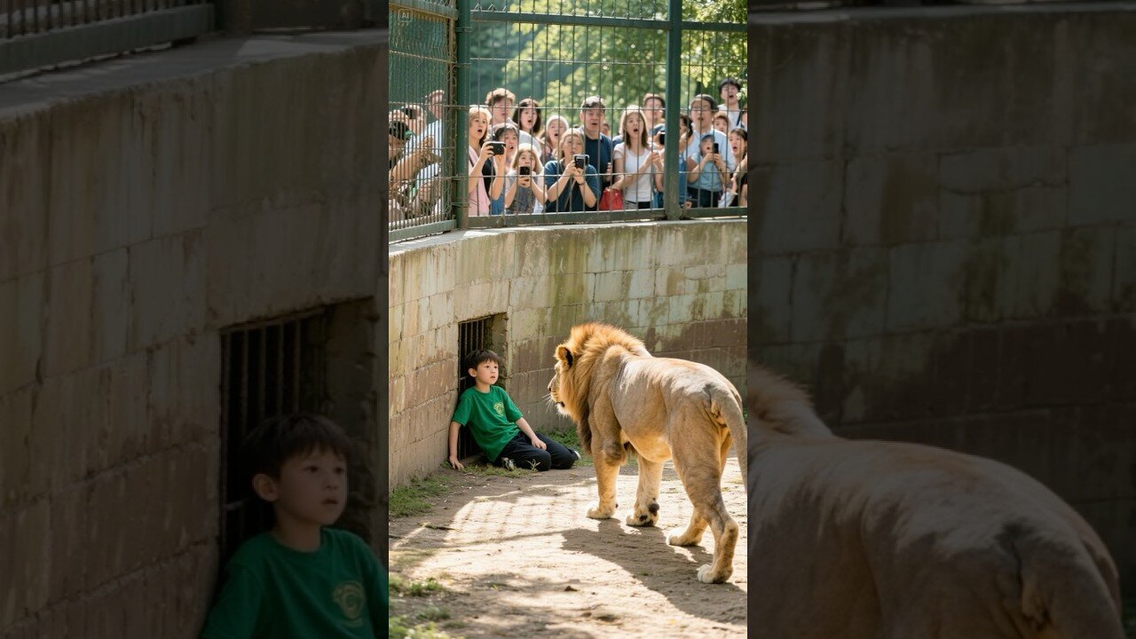 SHOCKING! LION GENTLY TENDS TO BOY IN ENCLOSURE!