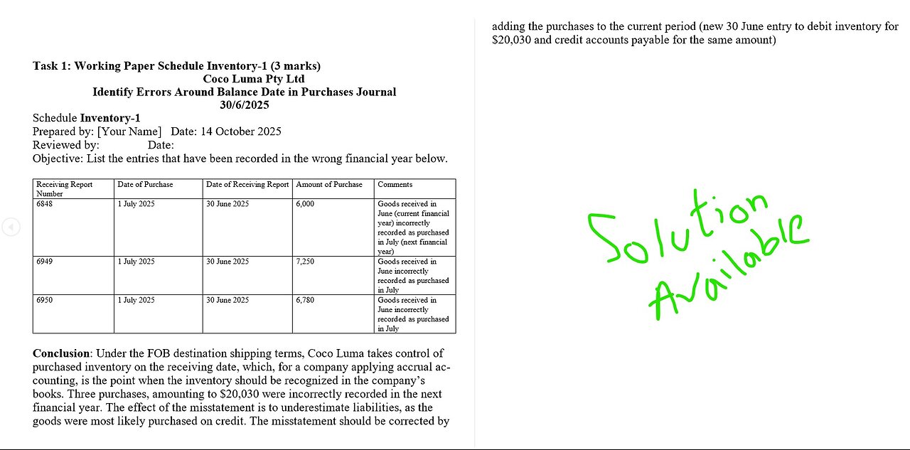 ACCT7103 Case Study | Case Study on Audit Planning and Testing | Sem 2, 2025 | Coco Luma Pty Ltd
