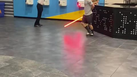Lightsaber fight in the theater