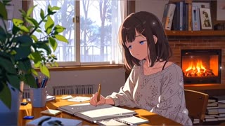Chill Lofi Music with Cozy bedroom with fireplace and study ambience