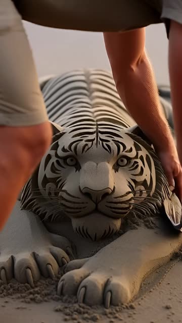 Time Lapse Tiger Sand Sculpture Is Amazing